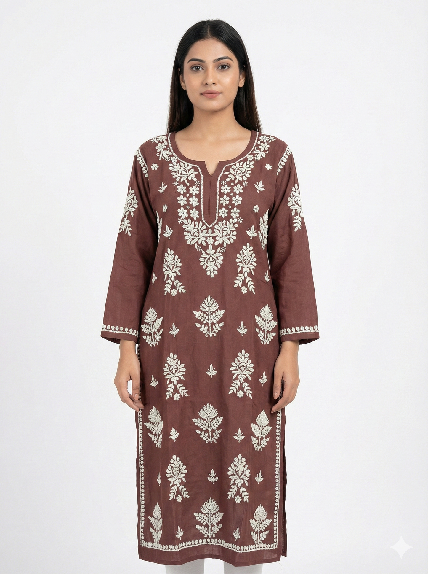 Wine Color Rayon Chikankari Kurti for Women | Handcrafted Lucknowi Embroidery – Lucknow Best Chikankari