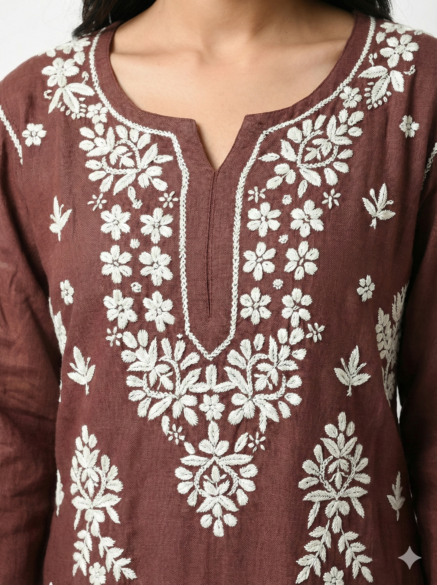 Wine Color Rayon Chikankari Kurti for Women | Handcrafted Lucknowi Embroidery – Lucknow Best Chikankari