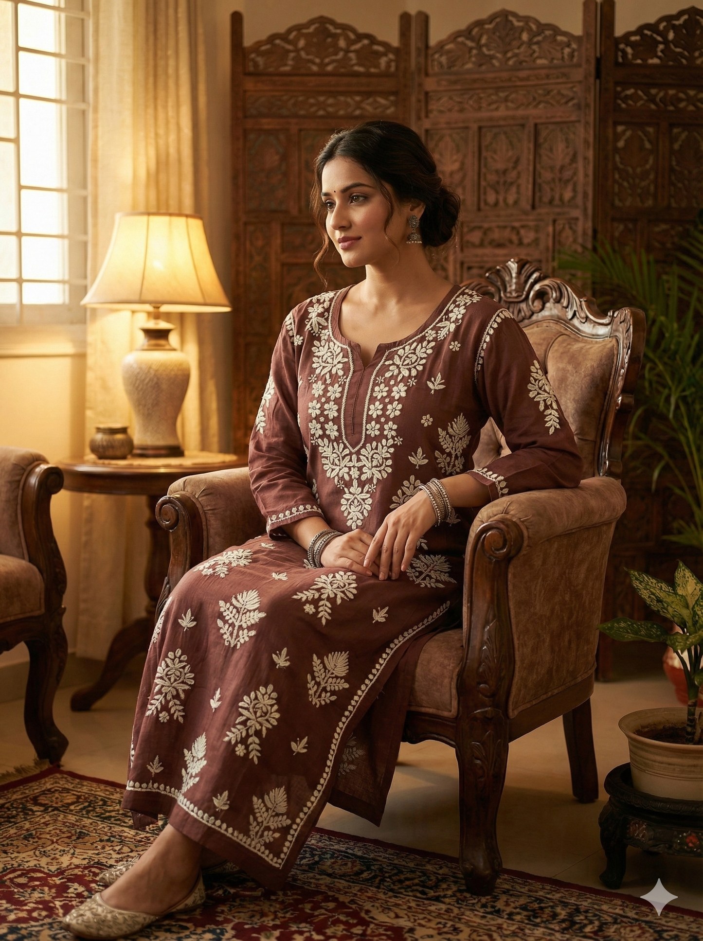Wine Color Rayon Chikankari Kurti for Women | Handcrafted Lucknowi Embroidery – Lucknow Best Chikankari