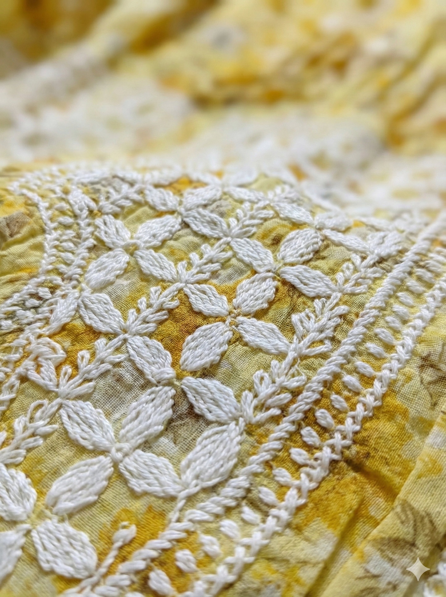 Yellow Floral Chikankari Kurti in Soft Malmal – Handcrafted Lucknow Chikan Work