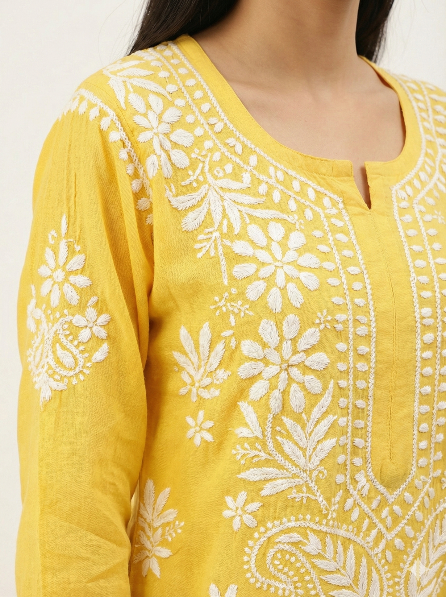 Yellow Heavy Modal Chikankari Kurti for Women – Hand Embroidered Lucknow Chikan
