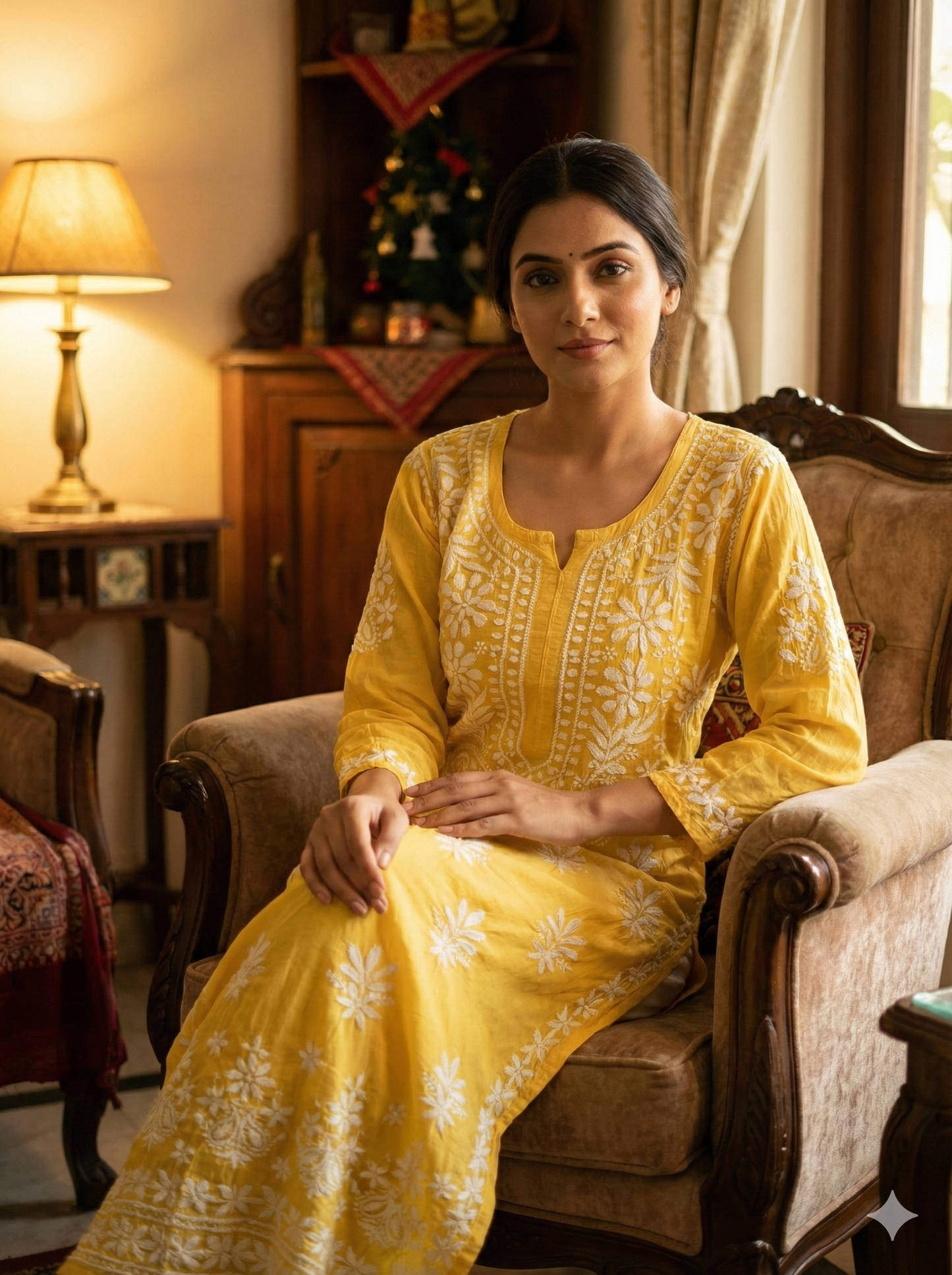 Yellow Heavy Modal Chikankari Kurti for Women – Hand Embroidered Lucknow Chikan