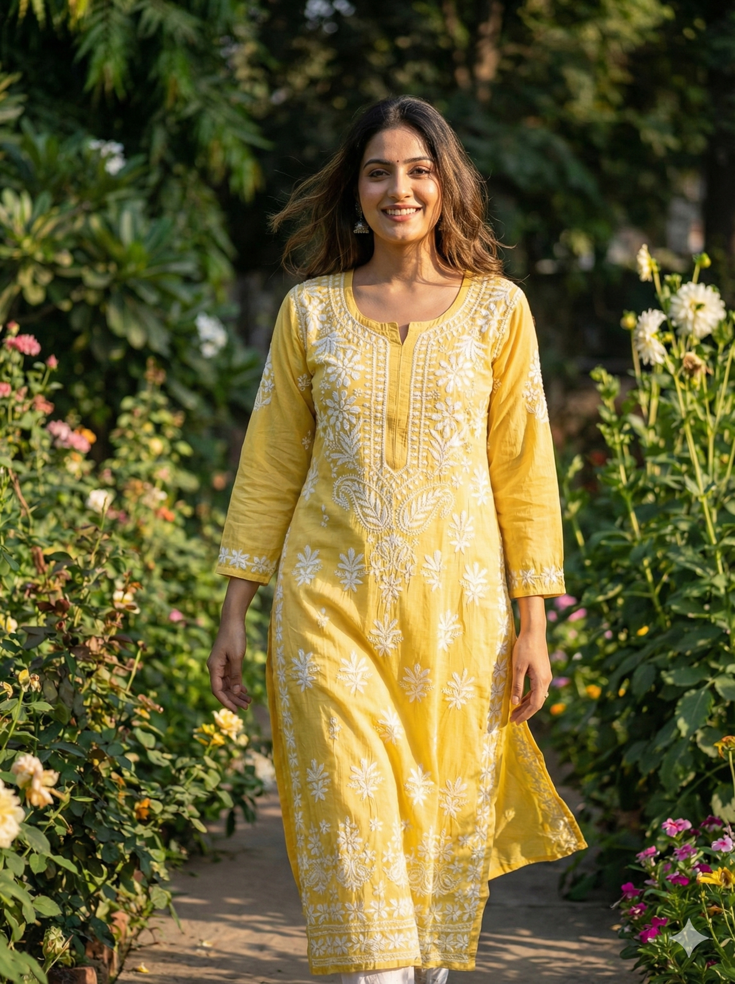 Yellow Heavy Modal Chikankari Kurti for Women – Hand Embroidered Lucknow Chikan