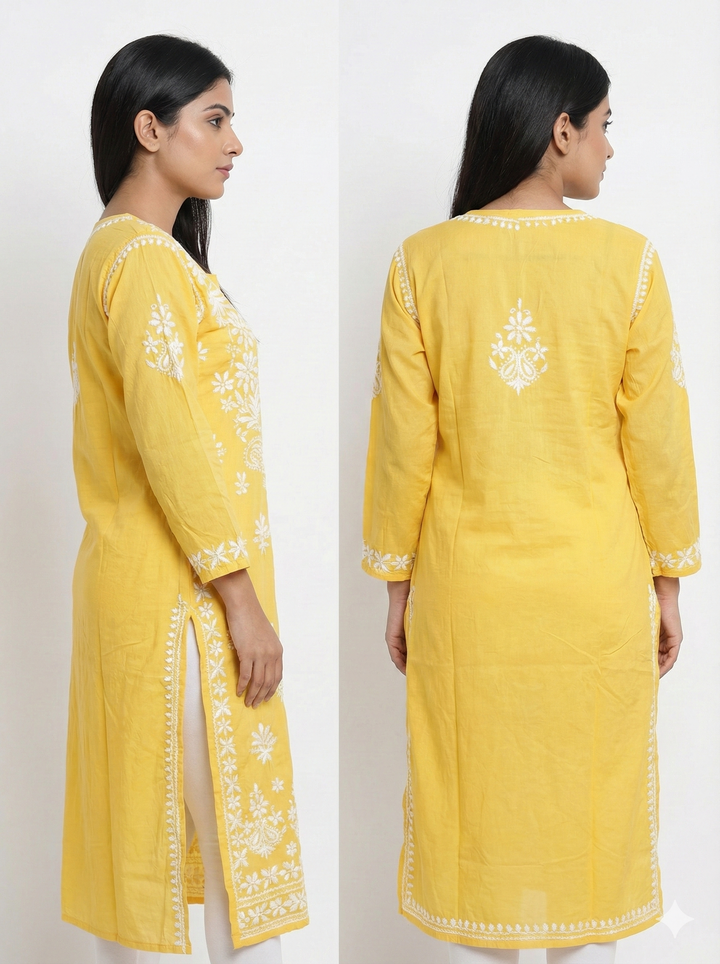 Yellow Heavy Modal Chikankari Kurti for Women – Hand Embroidered Lucknow Chikan
