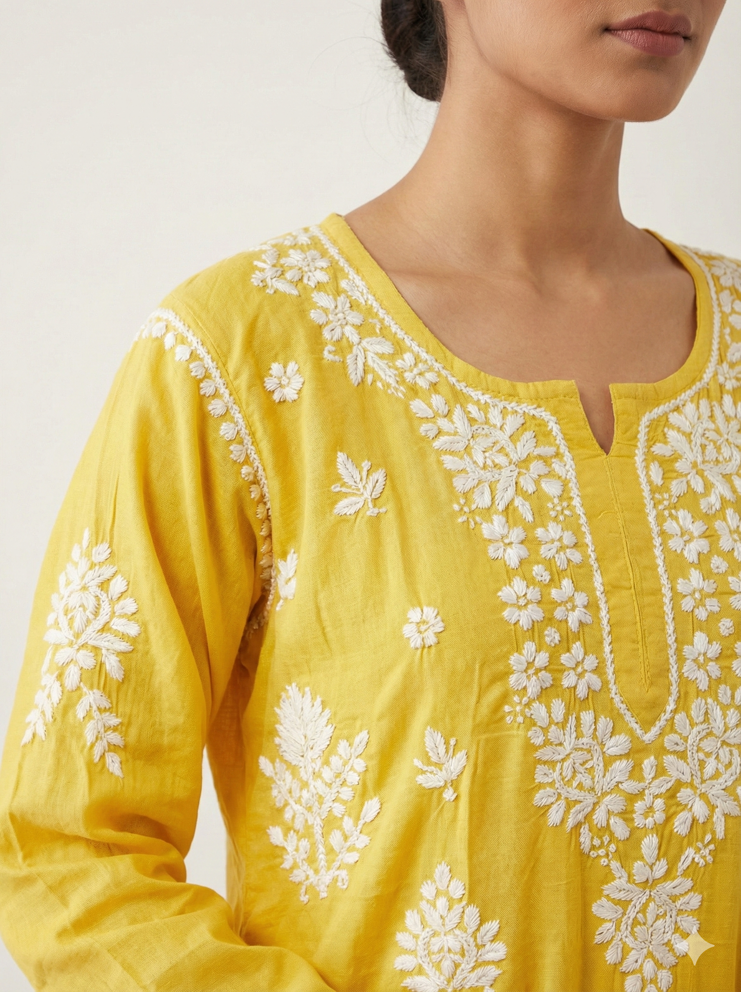 Yellow Rayon Chikankari Kurti for Women – Hand Embroidered Lucknowi Chikan | Lucknow Best Chikankari