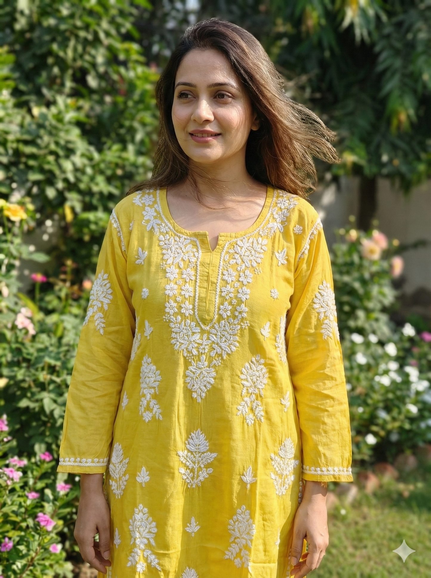 Yellow Rayon Chikankari Kurti for Women – Hand Embroidered Lucknowi Chikan | Lucknow Best Chikankari