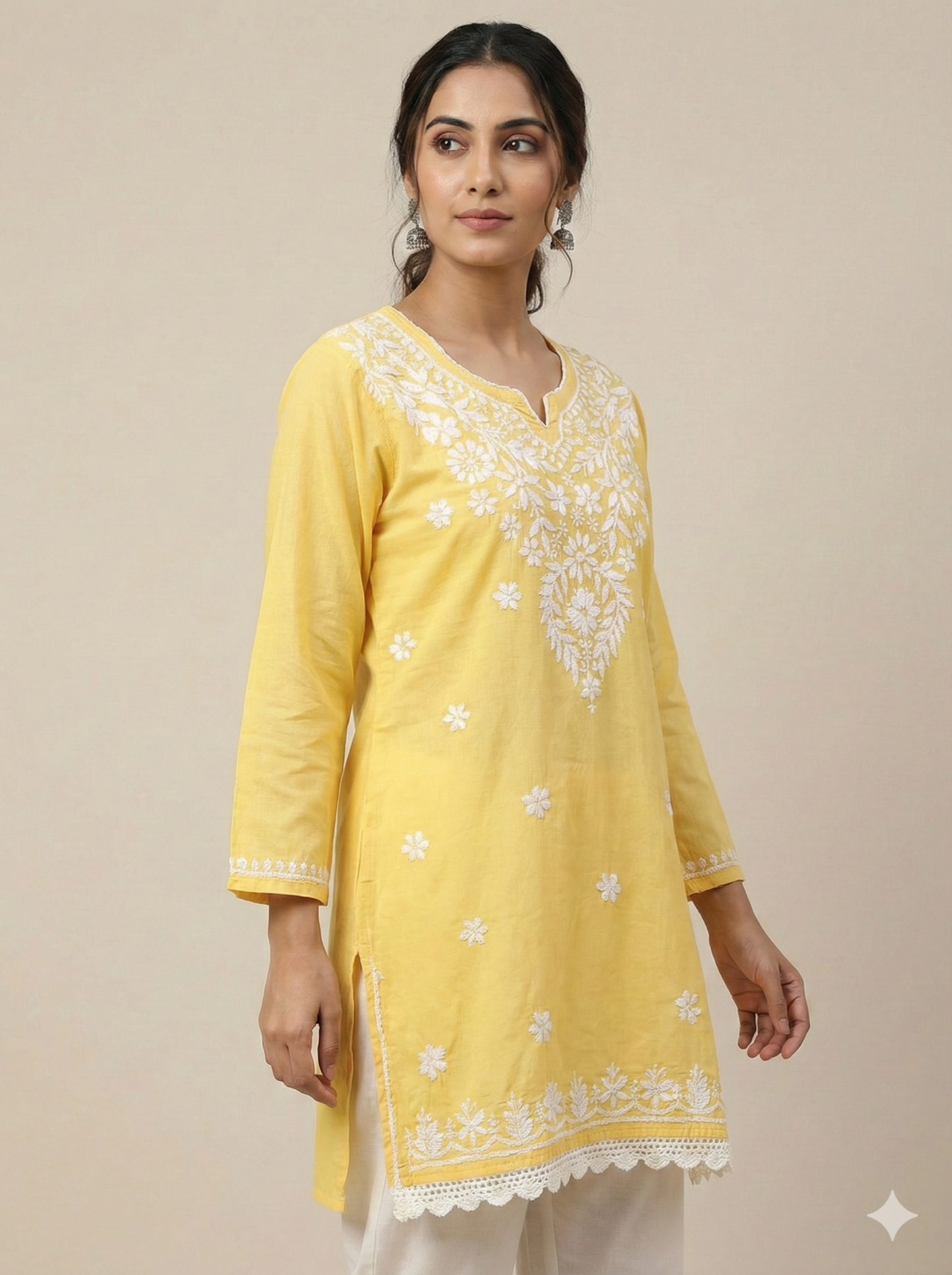 Sunshine Yellow Modal Chikankari Short Kurti – Handcrafted Lucknowi Elegance