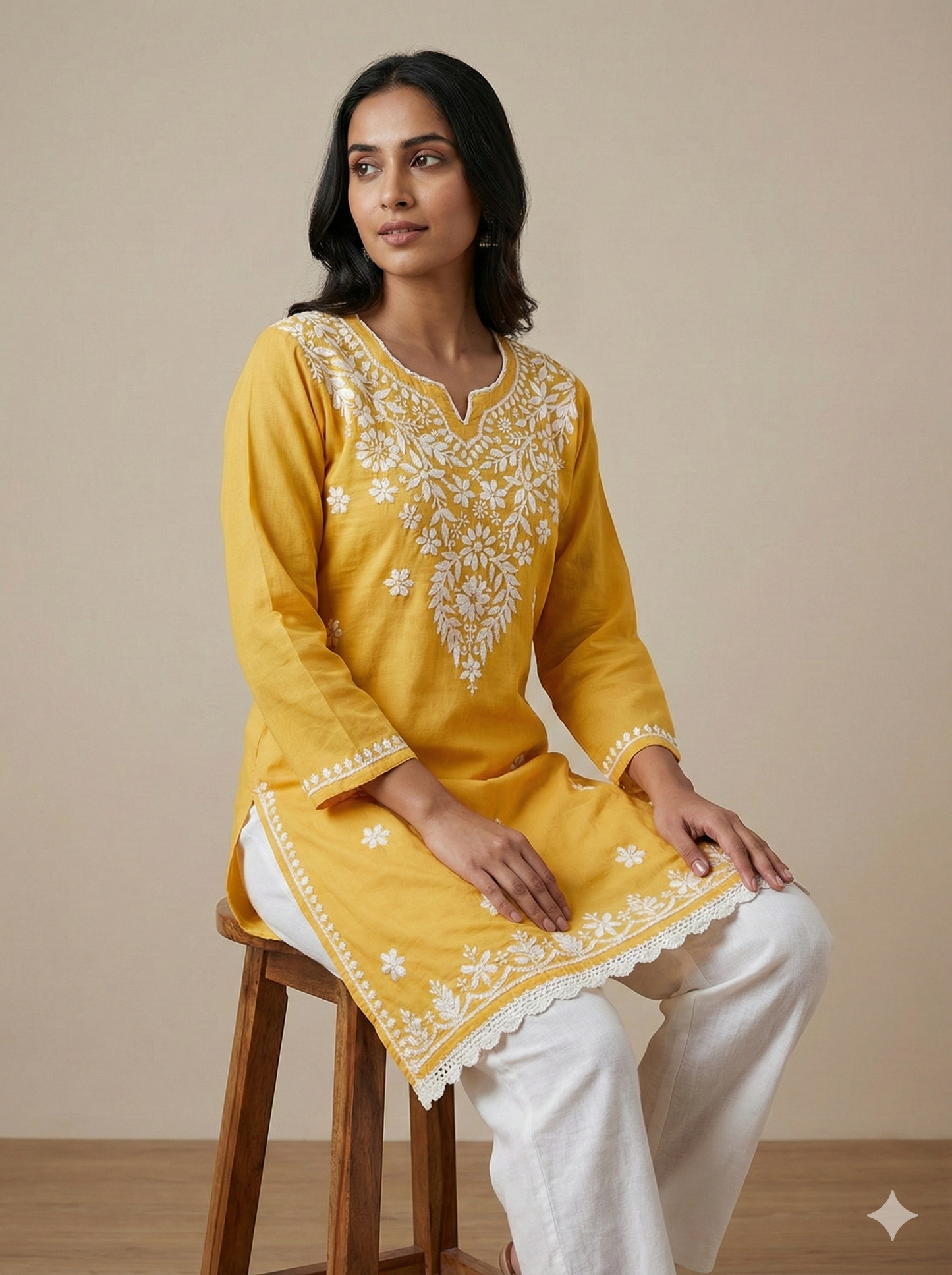 Sunshine Yellow Modal Chikankari Short Kurti – Handcrafted Lucknowi Elegance