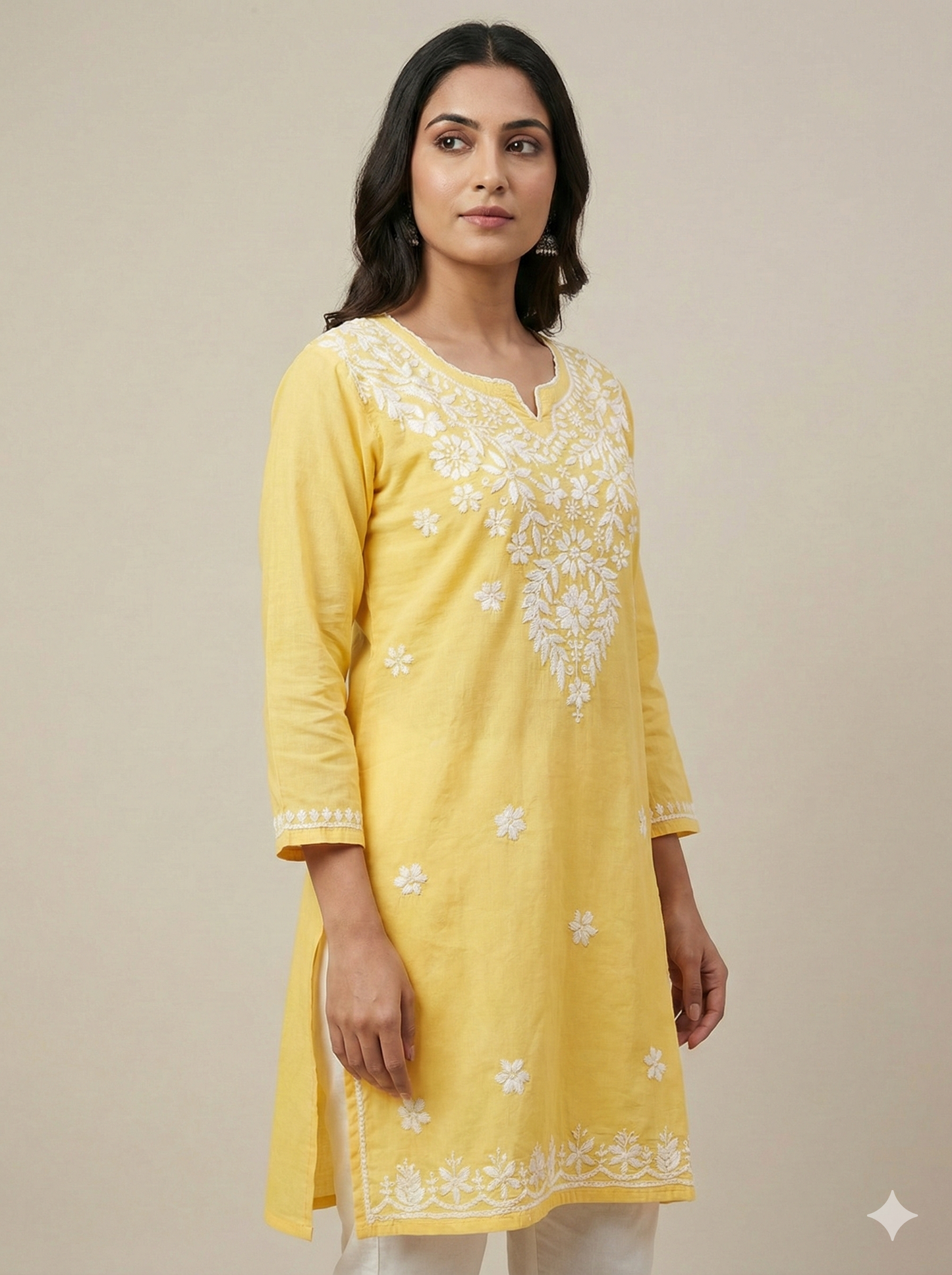 Sunshine Yellow Modal Chikankari Short Kurti – Handcrafted Lucknowi Elegance