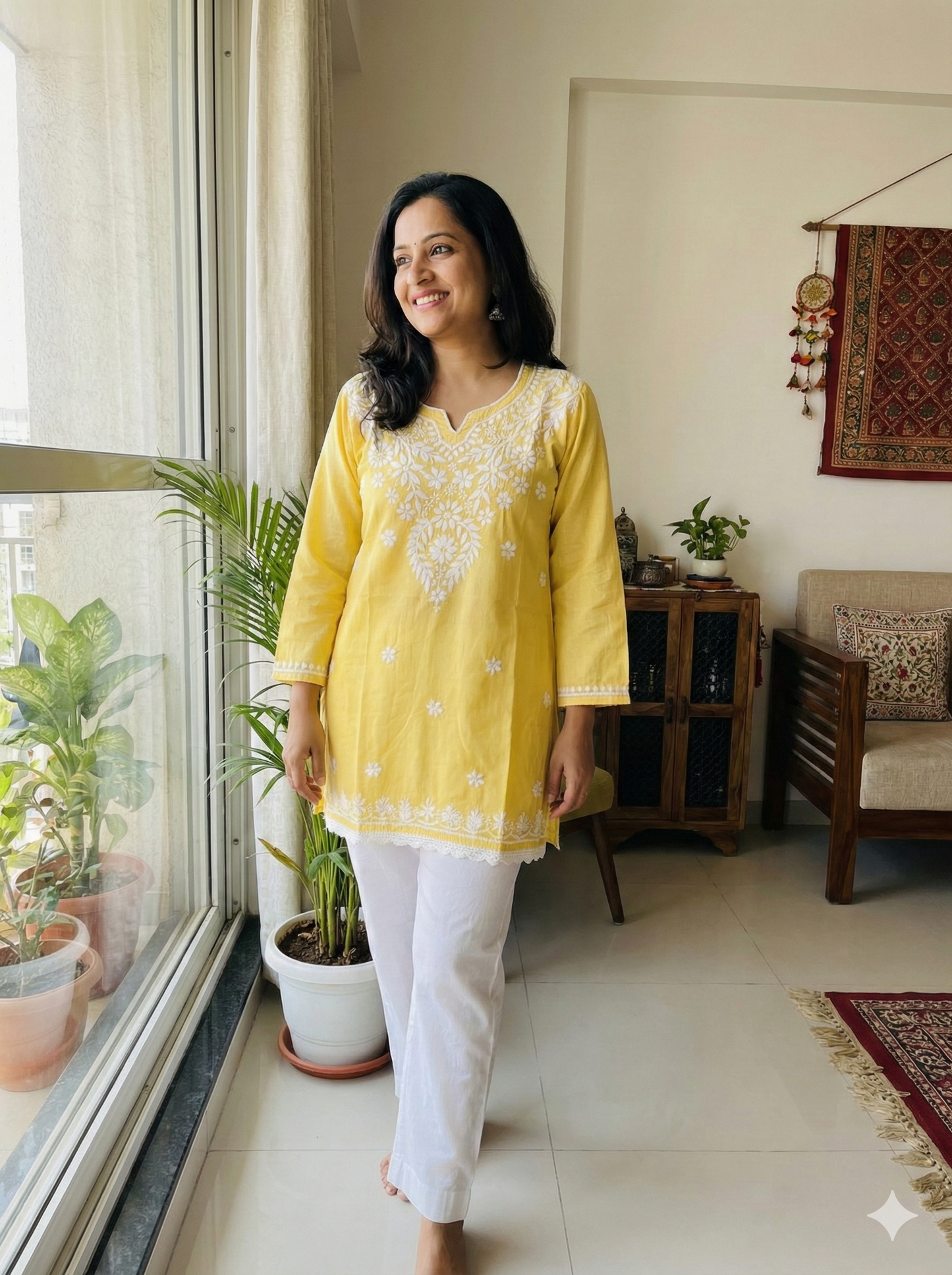 Sunshine Yellow Modal Chikankari Short Kurti – Handcrafted Lucknowi Elegance