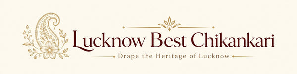 Lucknow Best Chikankari premium logo with Drape the Heritage of Lucknow tagline
